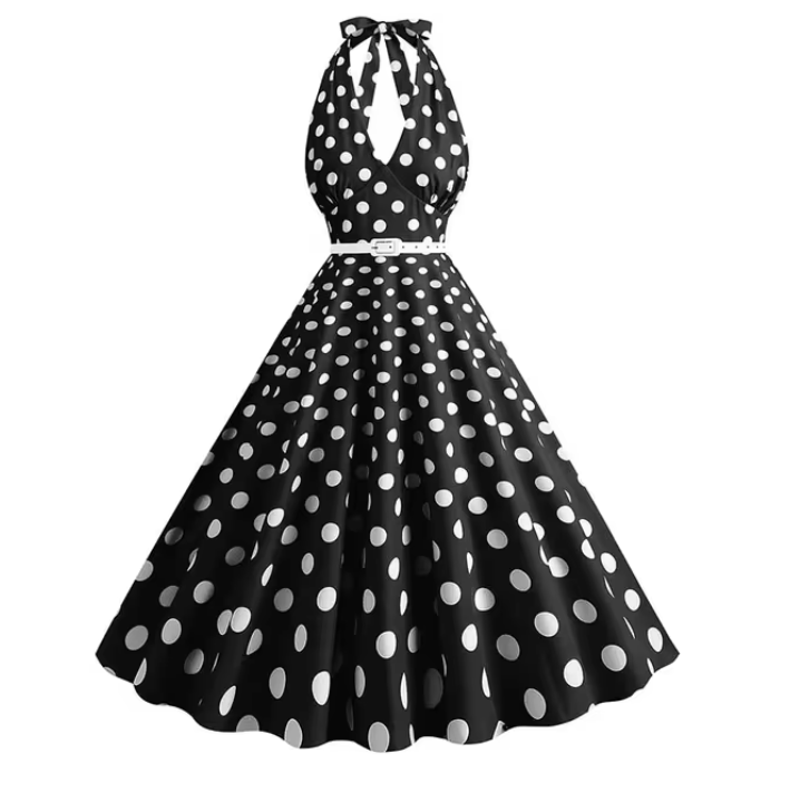 Robe d'été noire à pois style vintage pin-up années 50 – La Fée