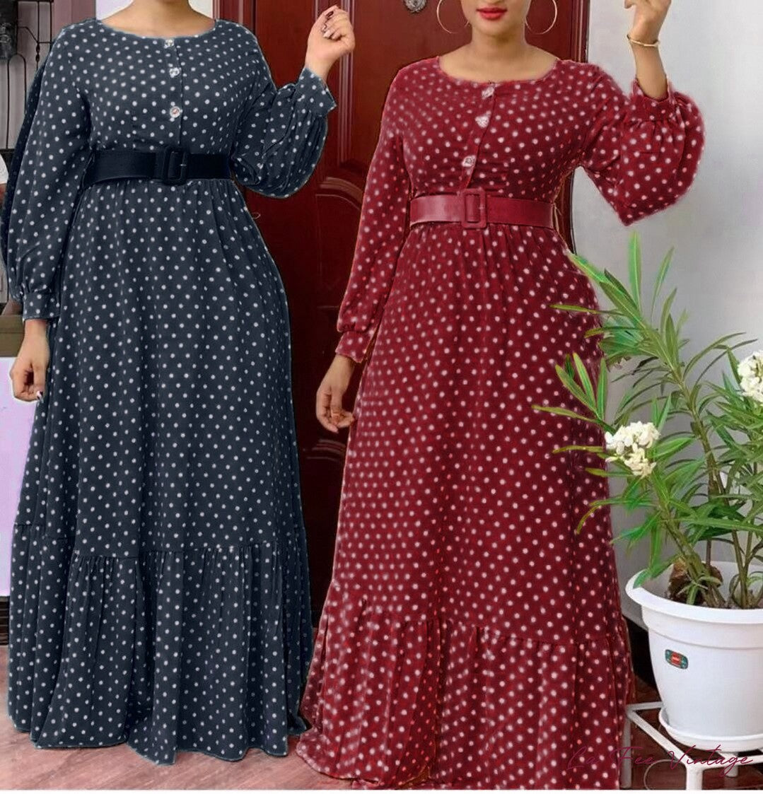 Robe Longue à Pois dans le Style Années 40