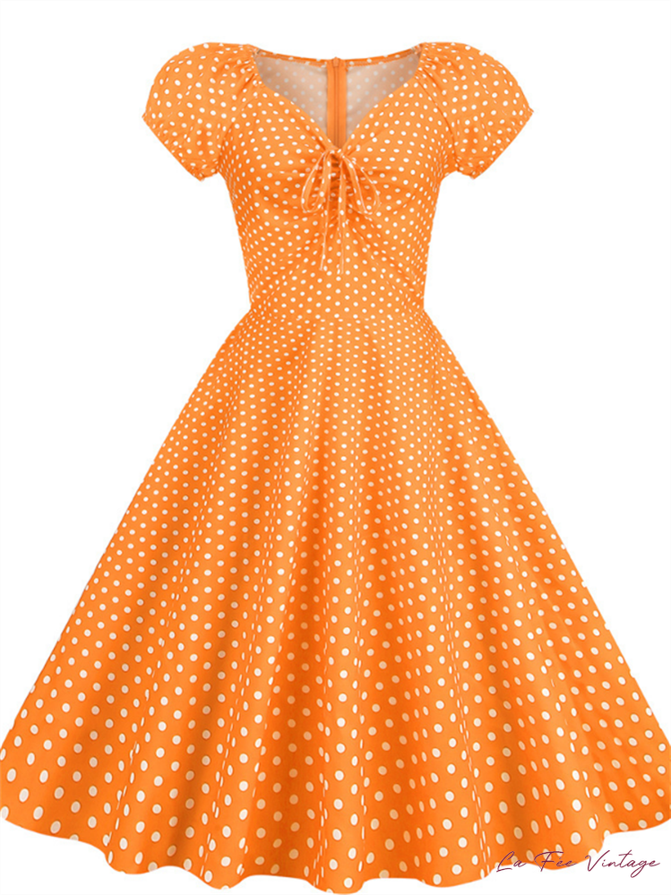 Robe Orange à Pois | Style Pin Up Année 50