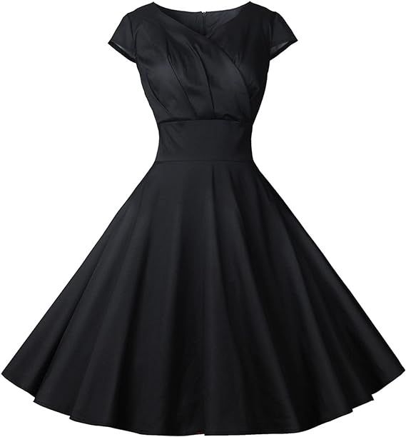 Robe élégante noire uni vintage style pin-up années 50 et 60