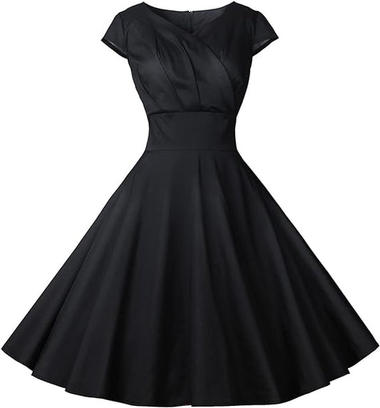 Robe élégante noire uni vintage style pin-up années 50 et 60