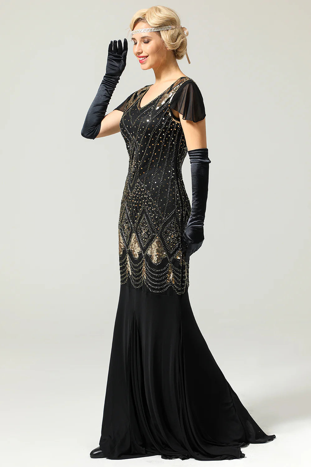 Robe longue Noir & Or pour une soirée années 20