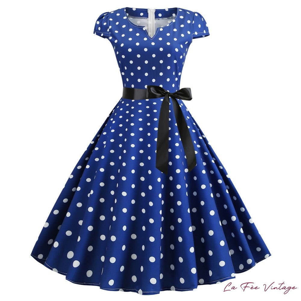 Robe bleue à pois style Années 50 Pin up