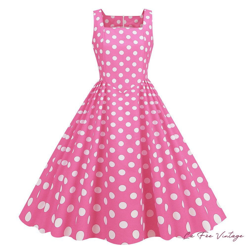 Robe Pin Up Rose à pois Années 50