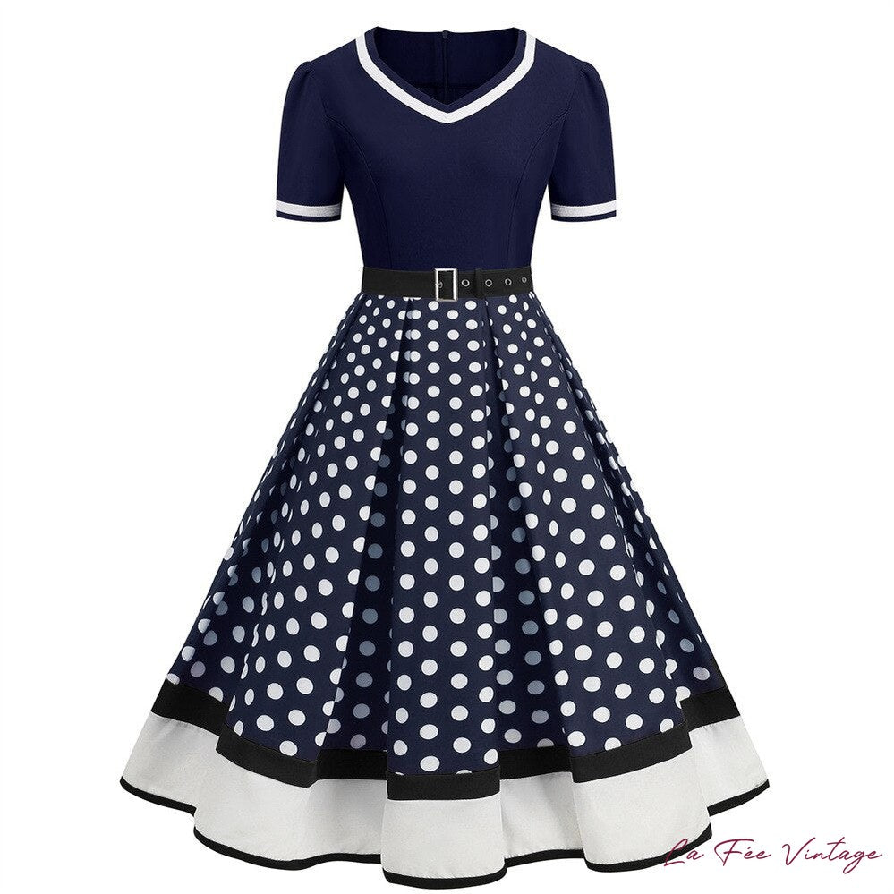 Robe Pin Up Blanche Et Bleue à manche