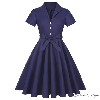Robe Violette à col V style Pin Up
