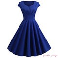 Robe bleue Unie Années 50 style Pin Up