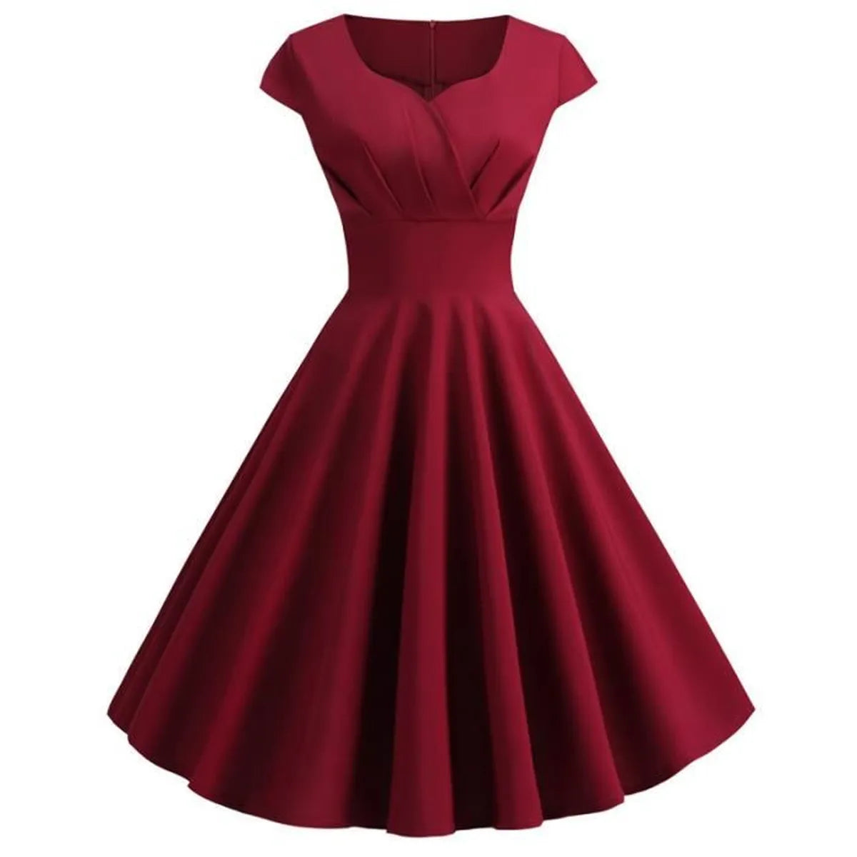 Robe élégante rouge unie vintage style pin-up rockabilly années 50 et 60