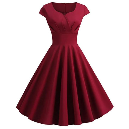 Robe élégante rouge unie vintage style pin-up rockabilly années 50 et 60