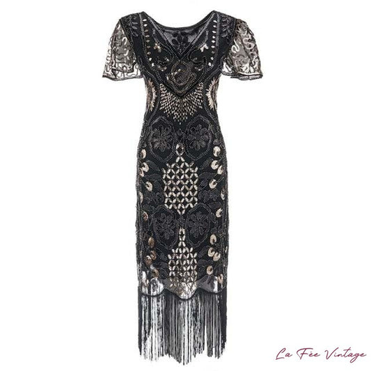 Robe à Franges des 20's en Dentelle Noire