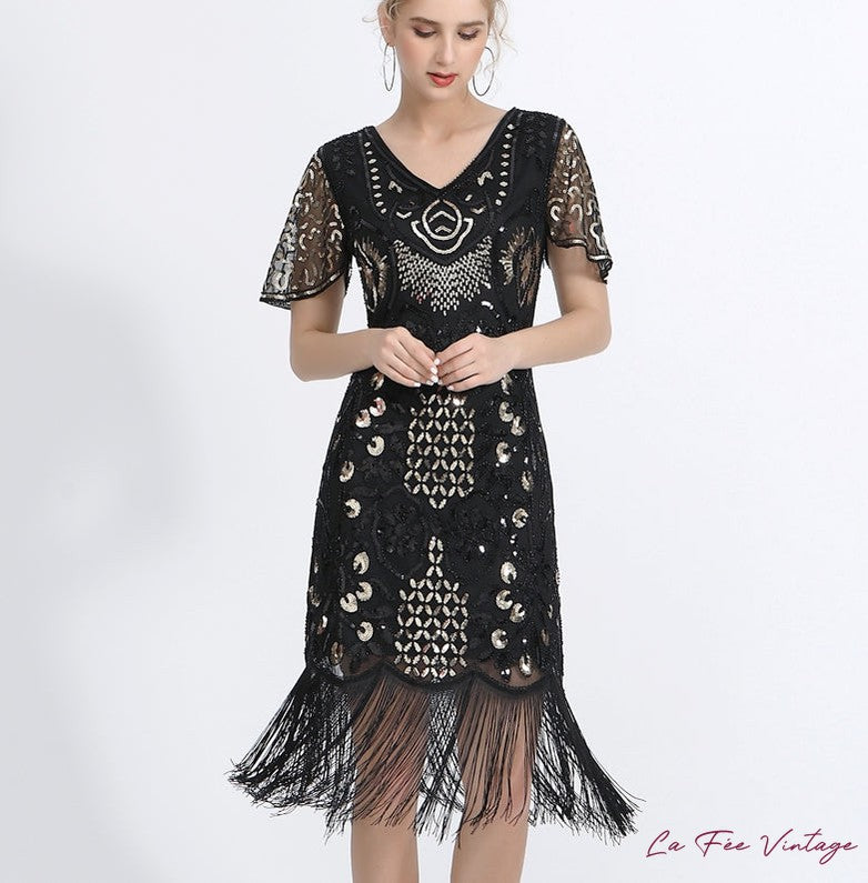 Robe à Franges des 20's en Dentelle Noire