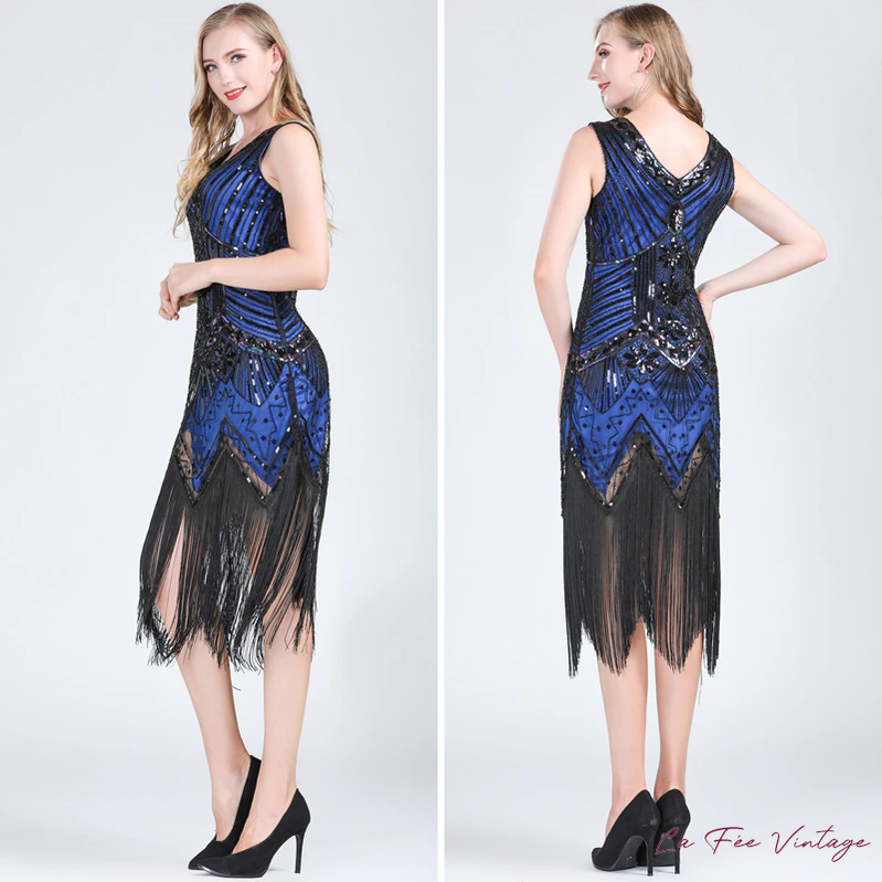 Robe Charleston sans manche Noire et Bleu