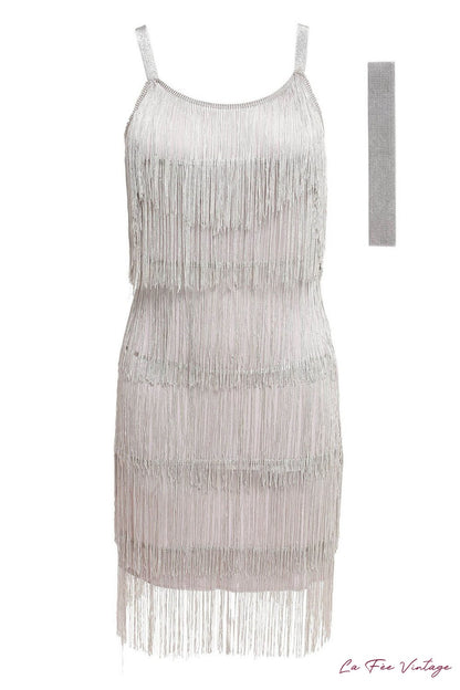 Robe à franges Grise à paillettes