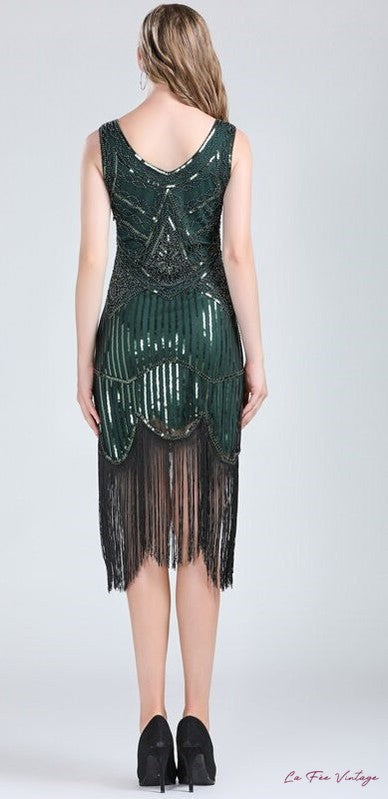 Robe Gatsby Verte à Franges