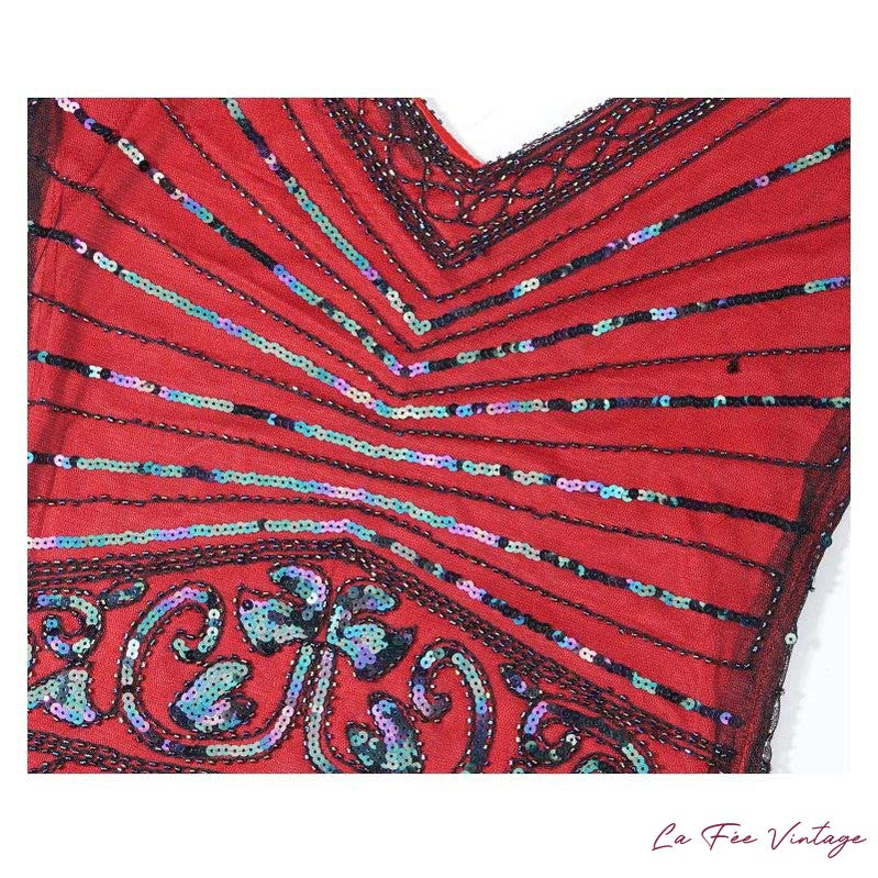 Robe Charleston Rouge à Frange et Manches Mi-Longues