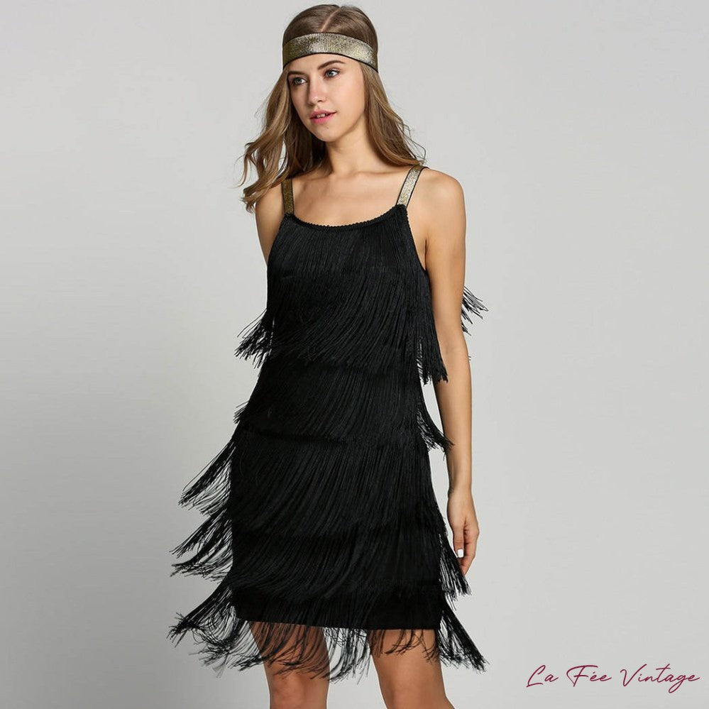 Robe à franges Noire à paillettes