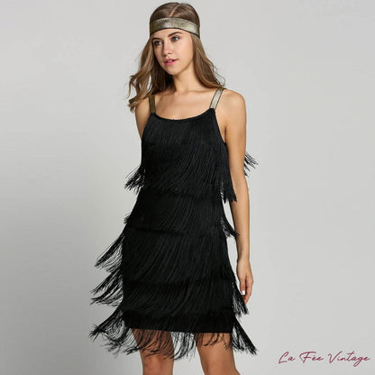 Robe à franges Noire à paillettes