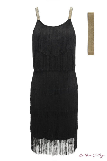 Robe à franges Noire à paillettes