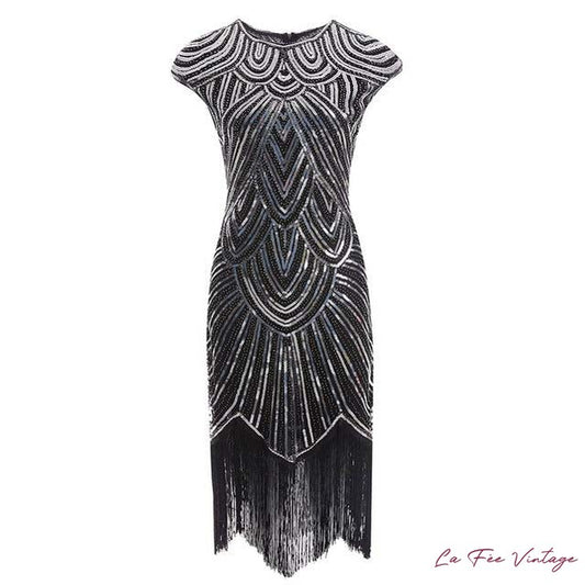 Robe Charleston Doré, Noire et Bleu profond