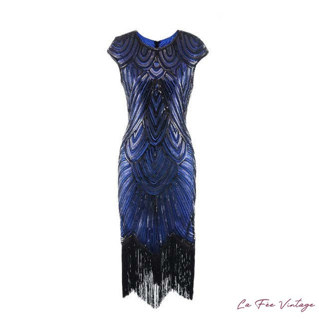 Robe Charleston Doré, Noire et Bleu profond