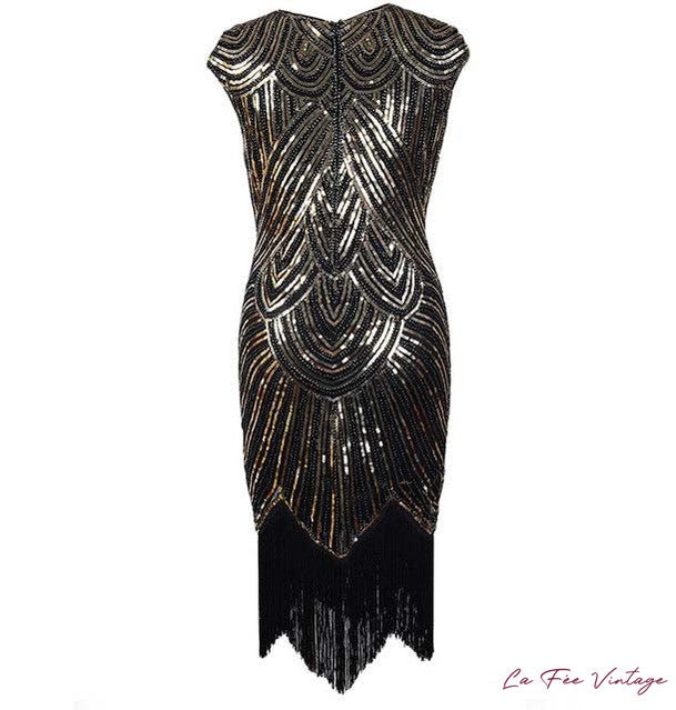 Robe Charleston Doré, Noire et Bleu profond