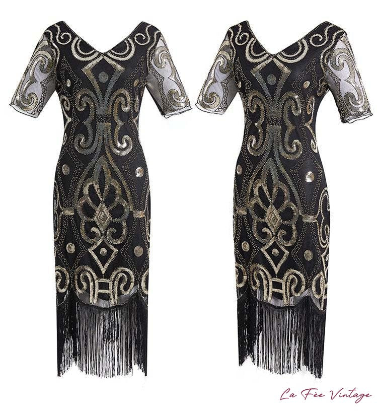 Robe Noir Profond - Dentelle & Franges