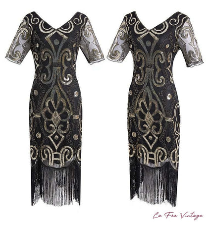 Robe Noir Profond - Dentelle & Franges