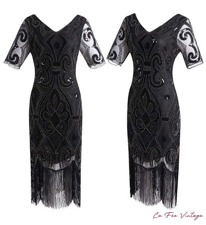 Robe Noir Profond - Dentelle & Franges