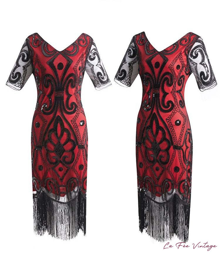 Robe Noir Profond - Dentelle & Franges