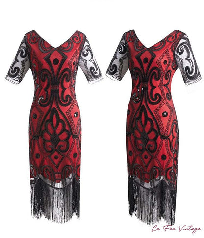 Robe Noir Profond - Dentelle & Franges