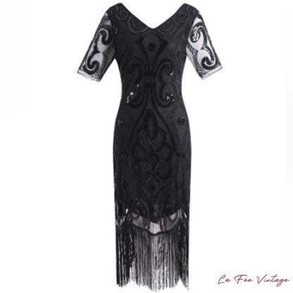 Robe Noir Profond - Dentelle & Franges