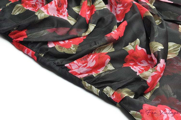 Robe Fleurie Rouge et Noir | Années 40