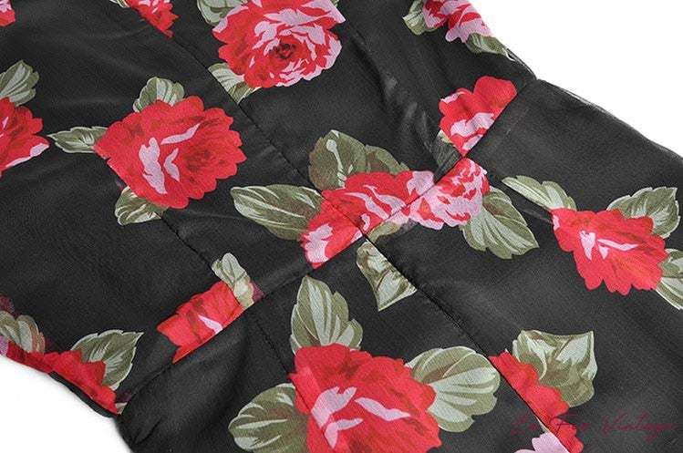 Robe Fleurie Rouge et Noir | Années 40