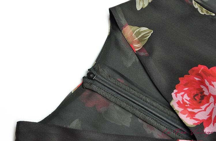 Robe Fleurie Rouge et Noir | Années 40