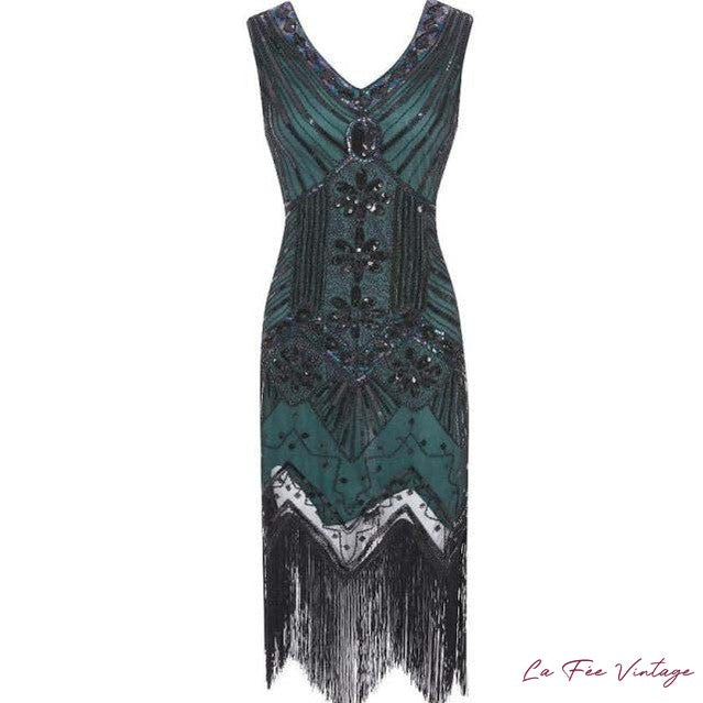 Robe Gatsby Verte à Franges