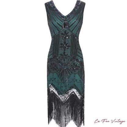 Robe Gatsby Verte à Franges
