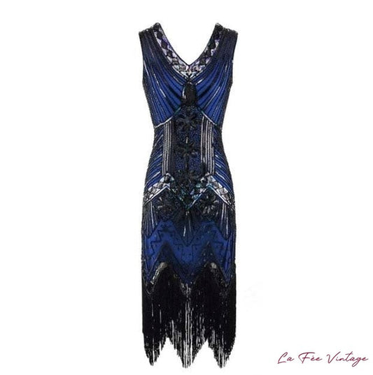 Robe Charleston sans manche Noire et Bleu