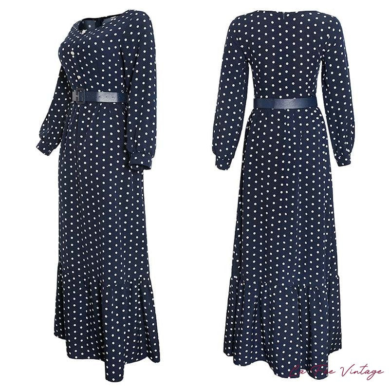 Robe Longue à Pois dans le Style Années 40