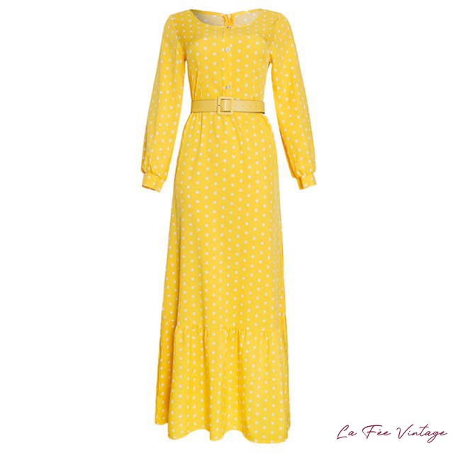 Robe Longue à Pois dans le Style Années 40