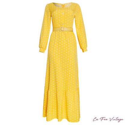 Robe Longue à Pois dans le Style Années 40