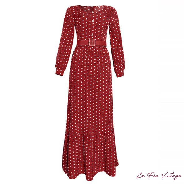 Robe Longue à Pois dans le Style Années 40