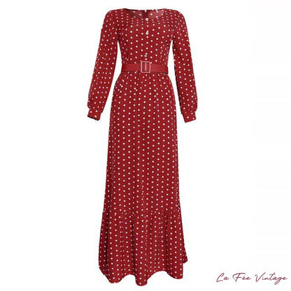 Robe Longue à Pois dans le Style Années 40