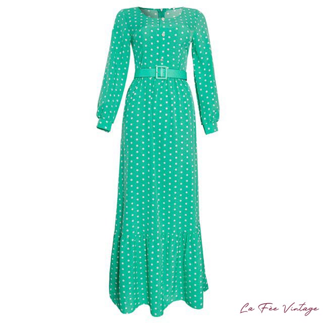 Robe Longue à Pois dans le Style Années 40