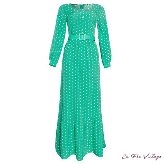 Robe Longue à Pois dans le Style Années 40