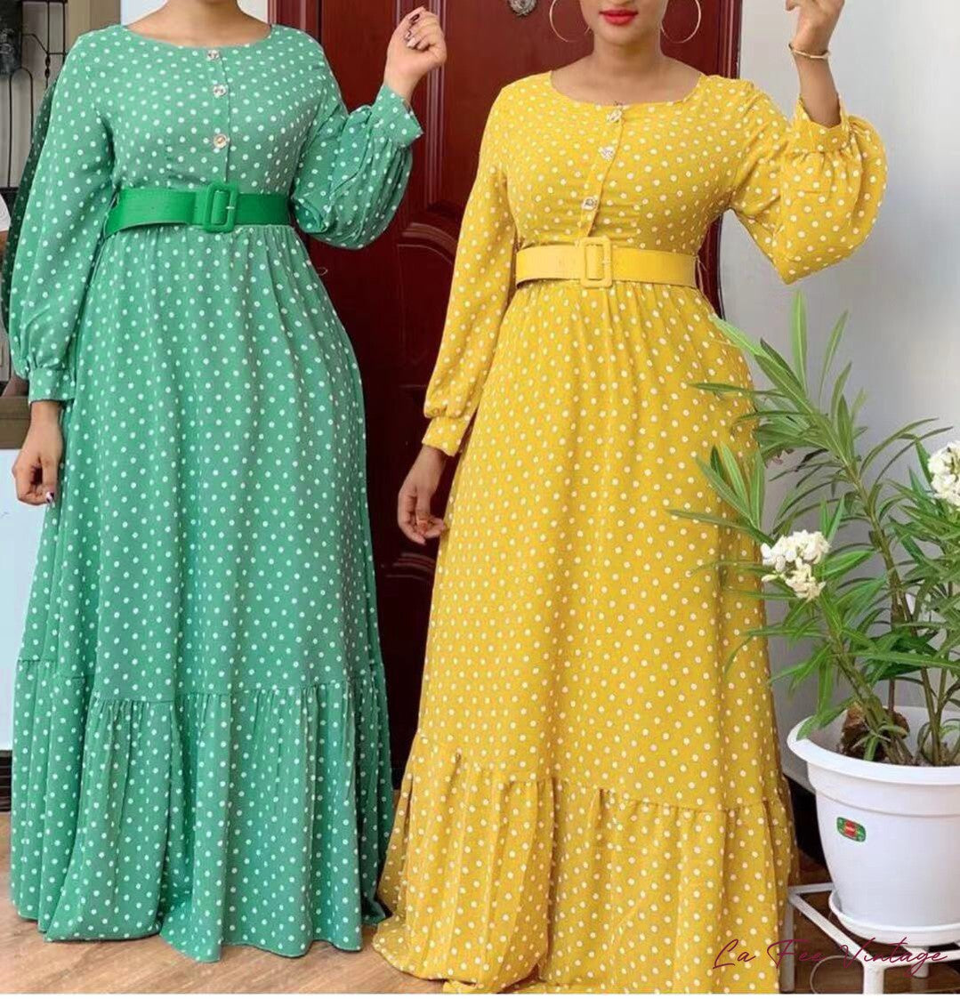 Robe Longue à Pois dans le Style Années 40