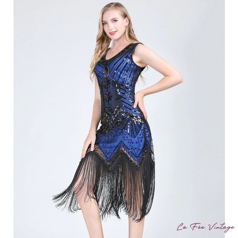 Robe Charleston sans manche Noire et Bleu