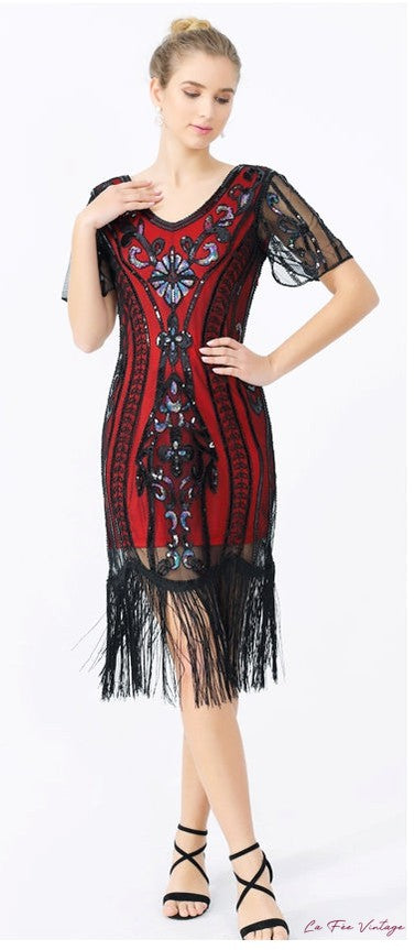 Robe Charleston Rouge à franges | Robe Grande Taille