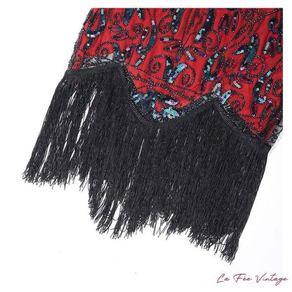 Robe Charleston Rouge à Frange et Manches Mi-Longues